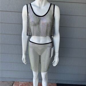 Hera Collection Iridescent Silver Sheer Mesh Crop Tank & Skirt Set